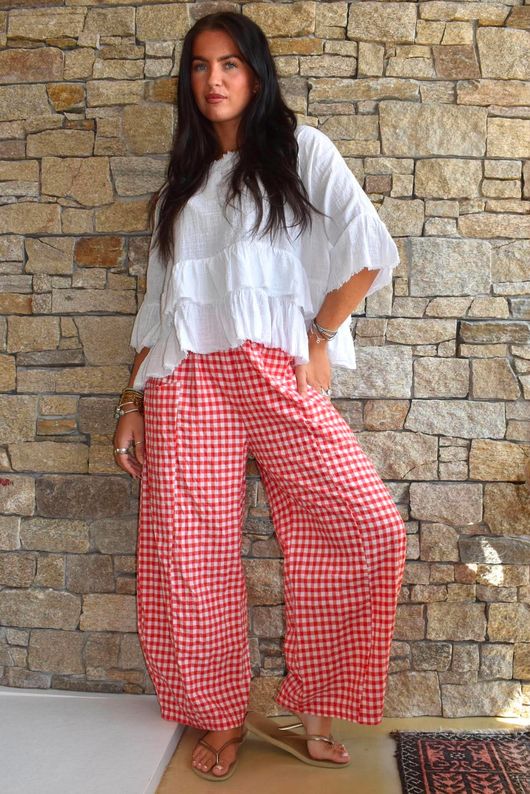 Nonni Gingham Relaxed Barrel Pant Chilli